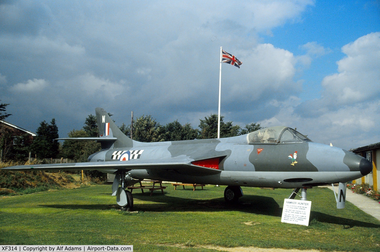 XF314, 1955 Hawker Hunter F.4 C/N HABL003075, Shown displayed at the Tangmere Aviation Museum, West Sussex, UK, in Sep 1988.