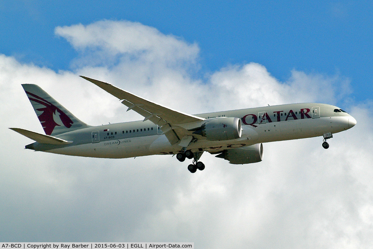 A7-BCD, 2013 Boeing 787-8 Dreamliner C/N 38322, Boeing 787-8 Dreamliner [38322] (Qatar Airways) Home~G 03/06/2015. On approach 27L.
