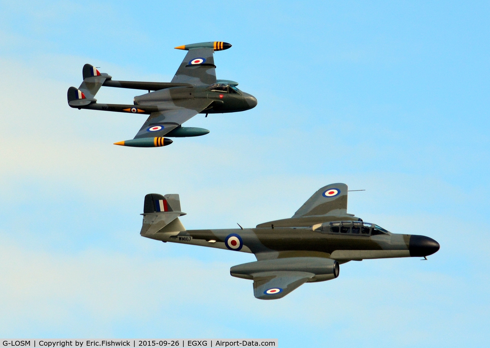 G-LOSM, 1952 Gloster Meteor NF.11 C/N S4/U/2342, 45. WM167 and the Venom at The Yorkshire Air Show, Church Fenton, Sept. 2015.