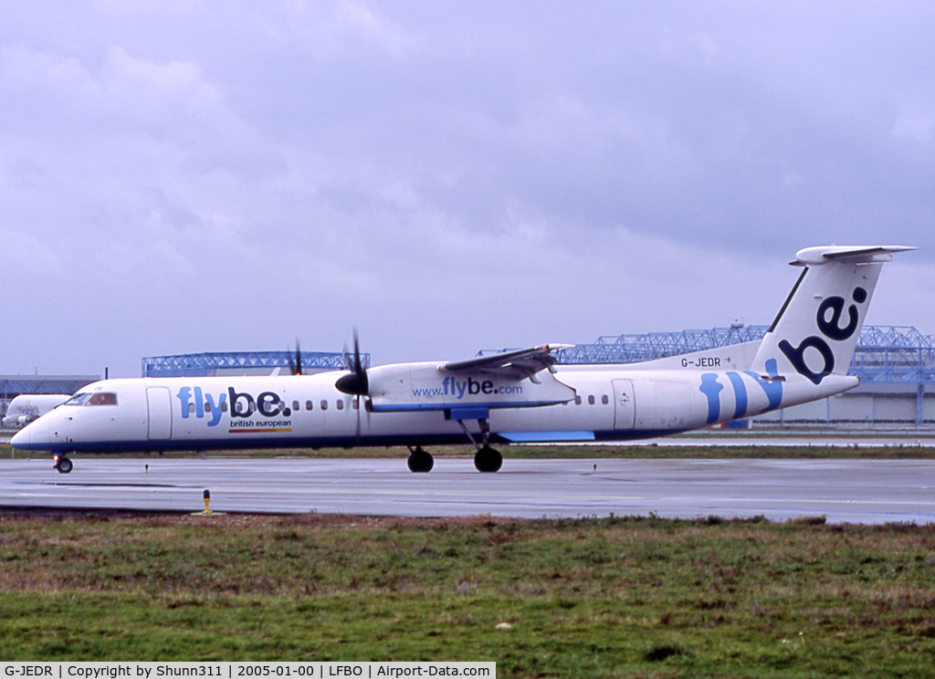G-JEDR, 2003 De Havilland Canada DHC-8-402Q Dash 8 C/N 4087, Taxiing to the Terminal in full FlyBe c/s but with British European titles...