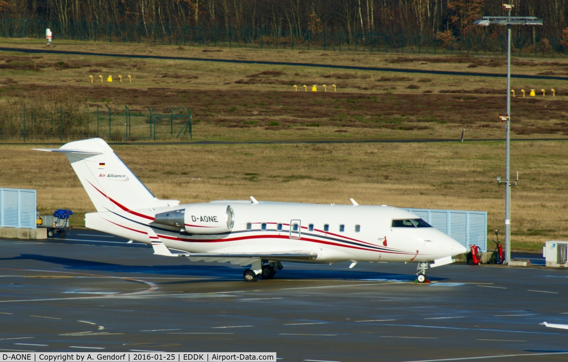 D-AONE, 1999 Bombardier Challenger 604 (CL-600-2B16) C/N 5430, Air Alliance, is parked on the apron at Köln / Bonn Airport(EDDK)