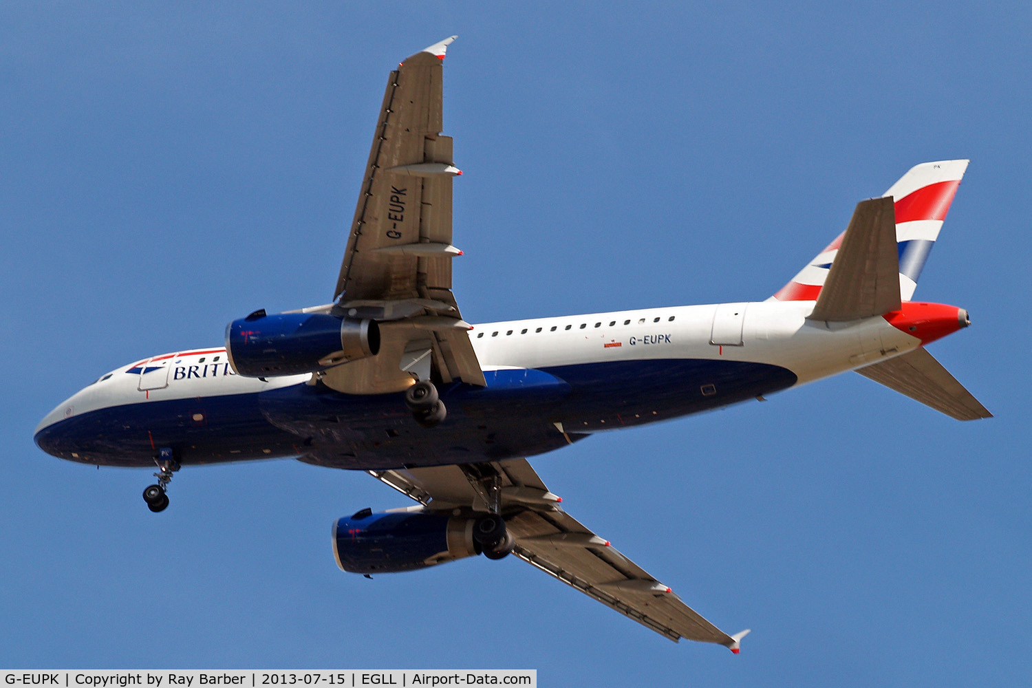 G-EUPK, 2000 Airbus A319-131 C/N 1236, Airbus A319-131 [1236] (British Airways) Home~G 15/07/2013. On approach 27R.