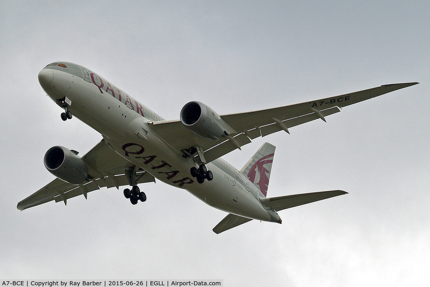 A7-BCE, 2013 Boeing 787-8 Dreamliner C/N 38323, Boeing 787-8 Dreamliner (Qatar Airways) Home~G 26/06/2015. On approach 27R.