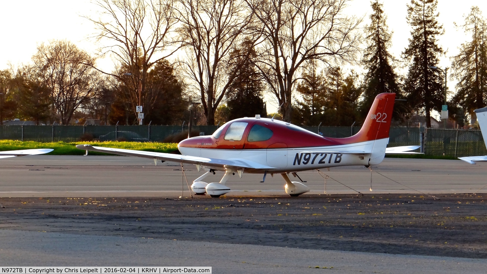 N972TB, Cirrus SR22 C/N 3778, First Class Technologies (Portland, OR) 2011 Cirrus SR22 parked at a temporary tie down (one month) at Reid Hillview Airport, San Jose, CA.