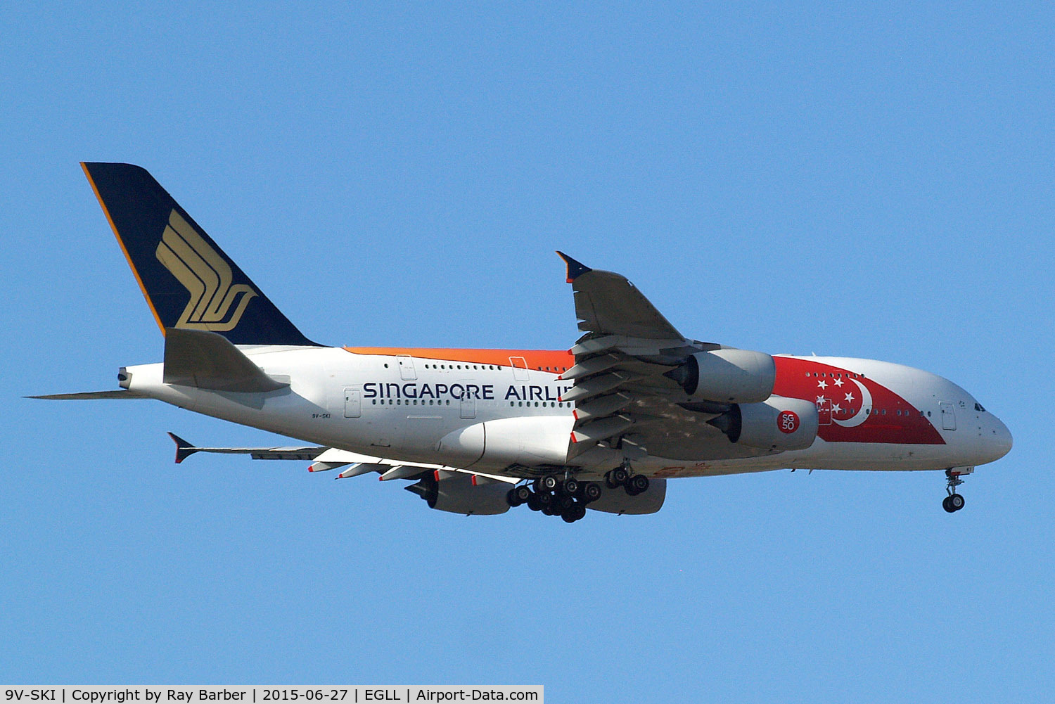 9V-SKI, 2009 Airbus A380-841 C/N 034, Airbus A380-841 [034] (Singapore Airlines) Home~G 27/06/2015. On approach 27L.