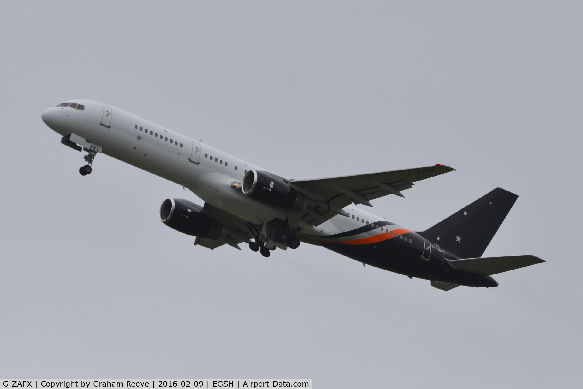 G-ZAPX, 2000 Boeing 757-256 C/N 29309, Departing from Norwich with a new colour scheme.
