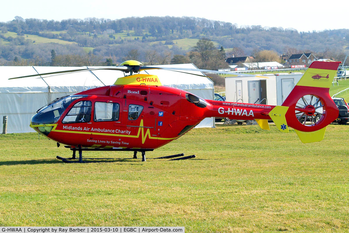G-HWAA, 2005 Eurocopter EC-135T-2 C/N 0375, Eurocopter EC.135T2 [0375] {Bond Air Services/Midlands Air Ambulance) Cheltenham Racecourse~G 10/03/2015
