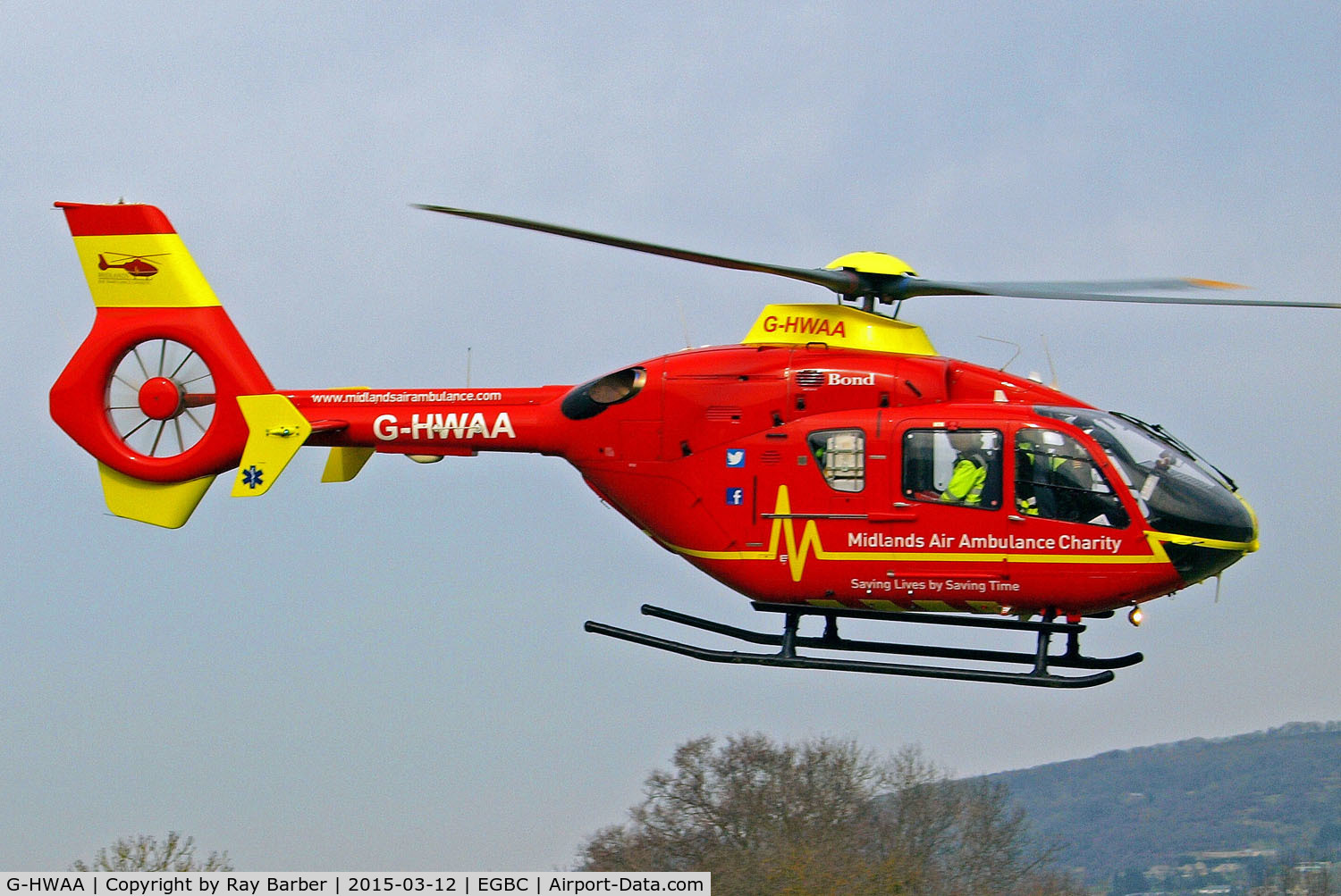 G-HWAA, 2005 Eurocopter EC-135T-2 C/N 0375, Eurocopter EC.135T2 [0375] {Bond Air Services/Midlands Air Ambulance) Cheltenham Racecourse~G 12/03/2015