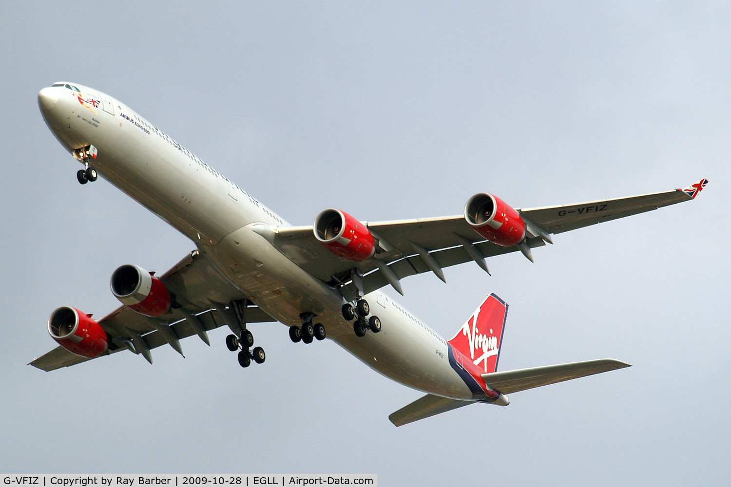 G-VFIZ, 2006 Airbus A340-642 C/N 764, Airbus A340-642 [764] (Virgin Atlantic) Home~G 28/10/2009. On approach 27R.