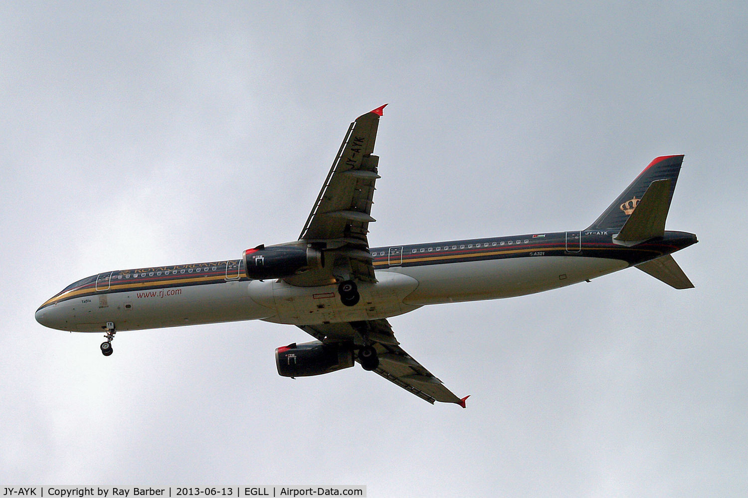JY-AYK, 2008 Airbus A321-231 C/N 3522, Airbus A321-231 [3522] (Royal Jordanian Airlines) Home~G 13/06/2013. On approach 27R.