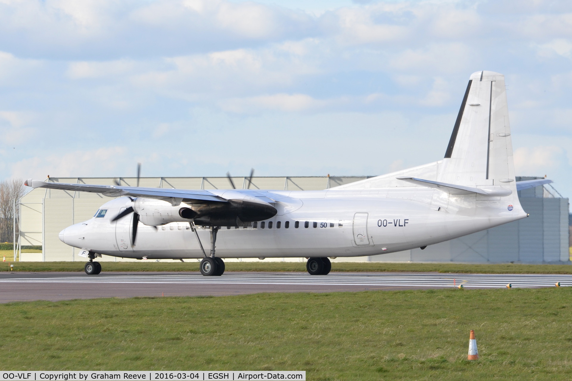 OO-VLF, 1991 Fokker 50 C/N 20208, About to depart from Norwich.