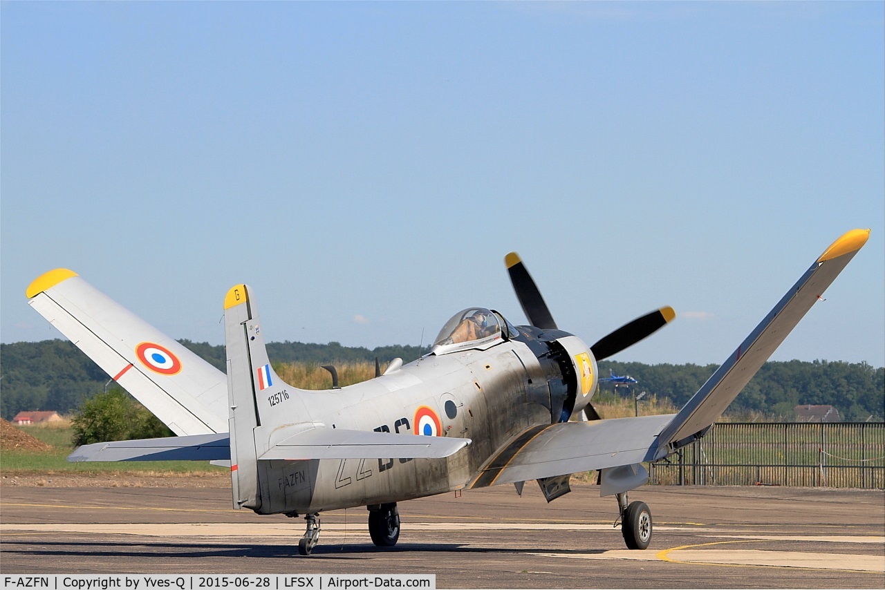 F-AZFN, Douglas AD-4N Skyraider C/N 7609, Douglas AD-4N Skyraider, Taxiing to holding point rwy 29, Luxeuil-St Sauveur Air Base 116 (LFSX) Open day 2015