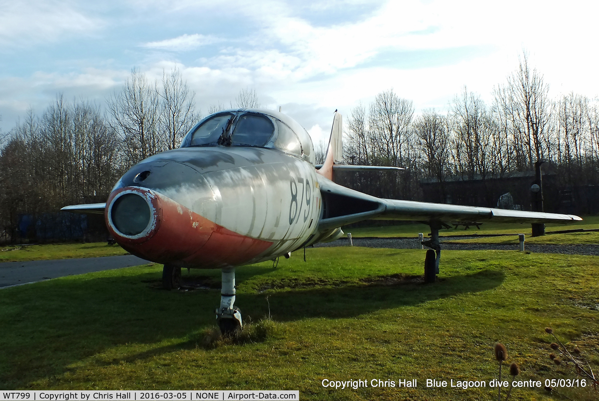 WT799, 1955 Hawker Hunter T.8 C/N 41H-670742, on display at the Blue Lagoon Diving Centre, Womersley