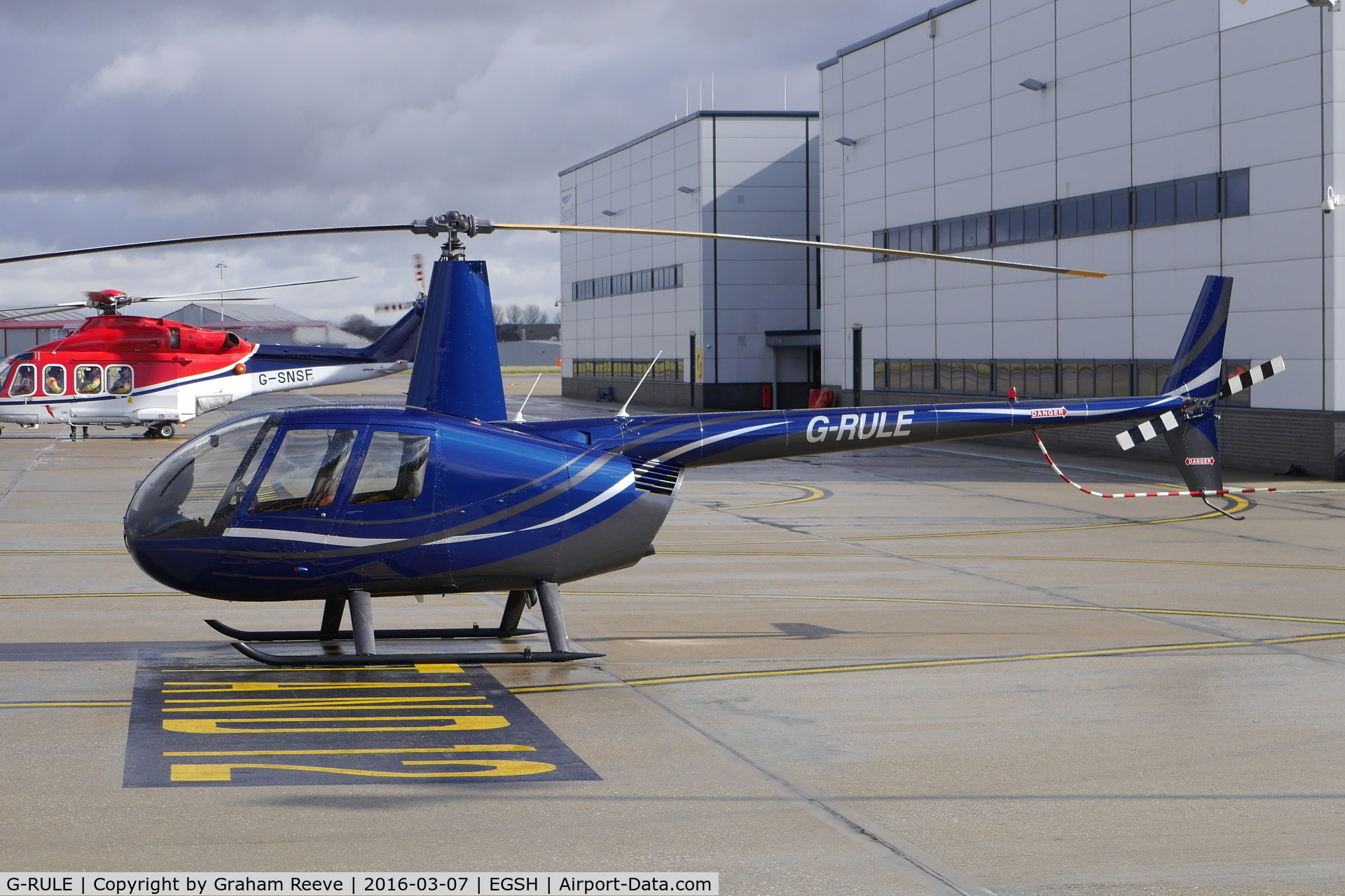 G-RULE, 2005 Robinson R44 Raven II C/N 11039, Parked at Norwich.