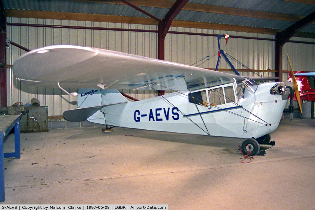G-AEVS, 1937 Aeronca 100 C/N AB114, Aeronca 100 at at Breighton Airfield, North Yorks in June 1997.