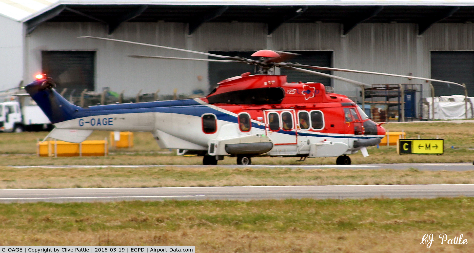 G-OAGE, 2014 Airbus Helicopters EC-225LP Super Puma Mk2+ C/N 2949, Taxy in at Aberdeen EGPD
