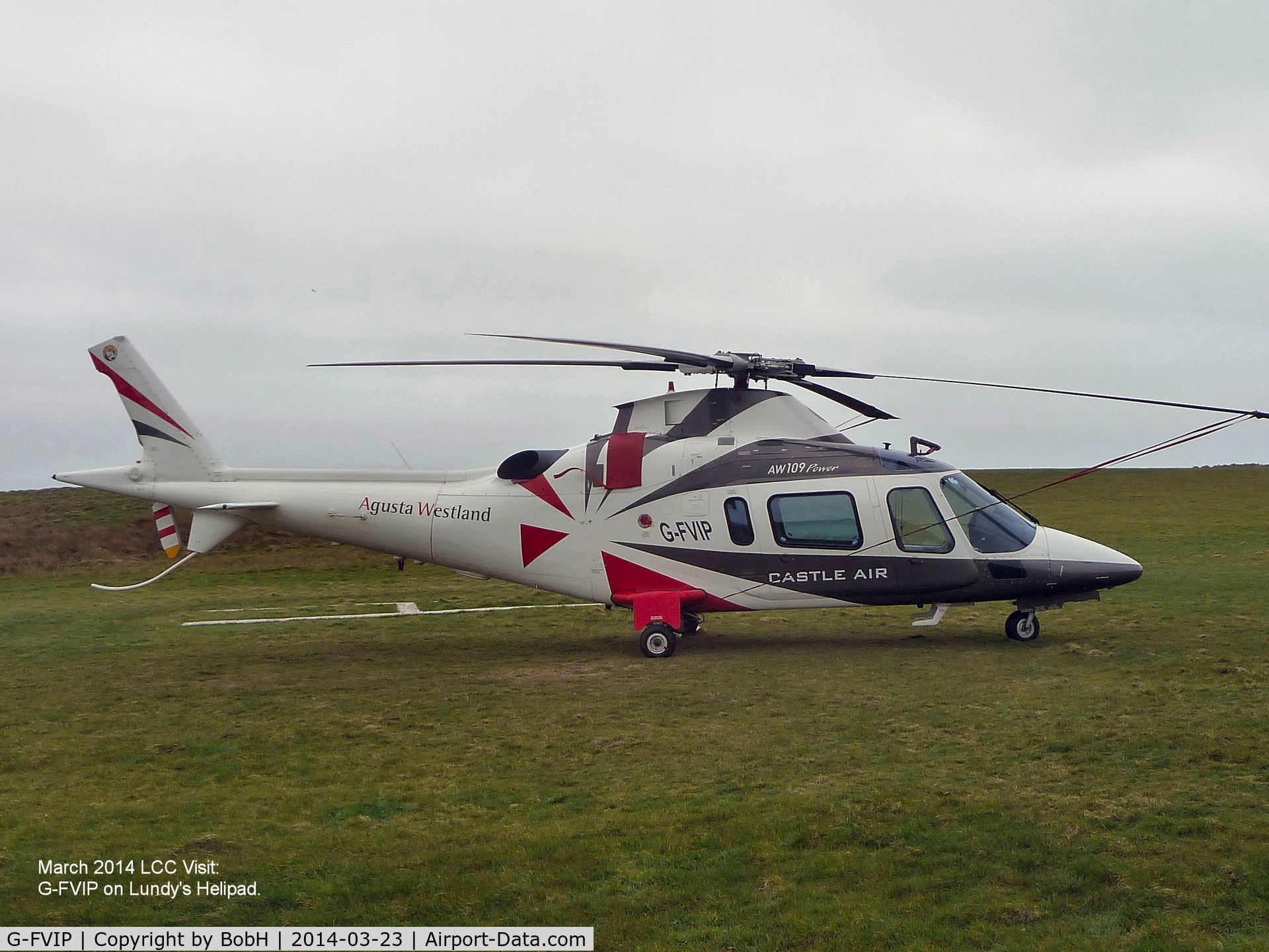 G-FVIP, 1997 Agusta A-109E Power C/N 11011, On Lundy Island, Bristol Channel where it carried a BBC TV team for filming a program on the Island.