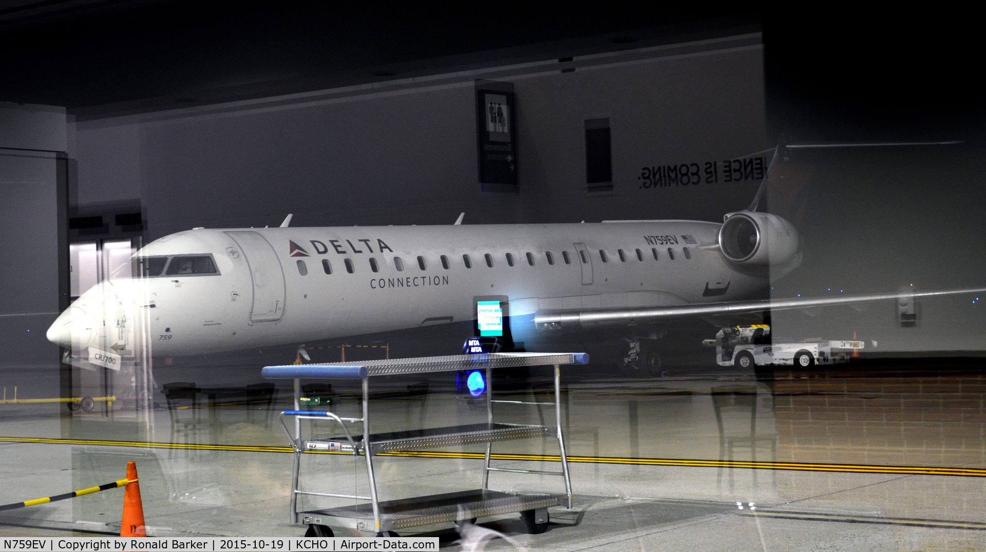 N759EV, 2005 Bombardier CRJ-700 (CL-600-2C10) Regional Jet C/N 10211, At the gate Charlottesville