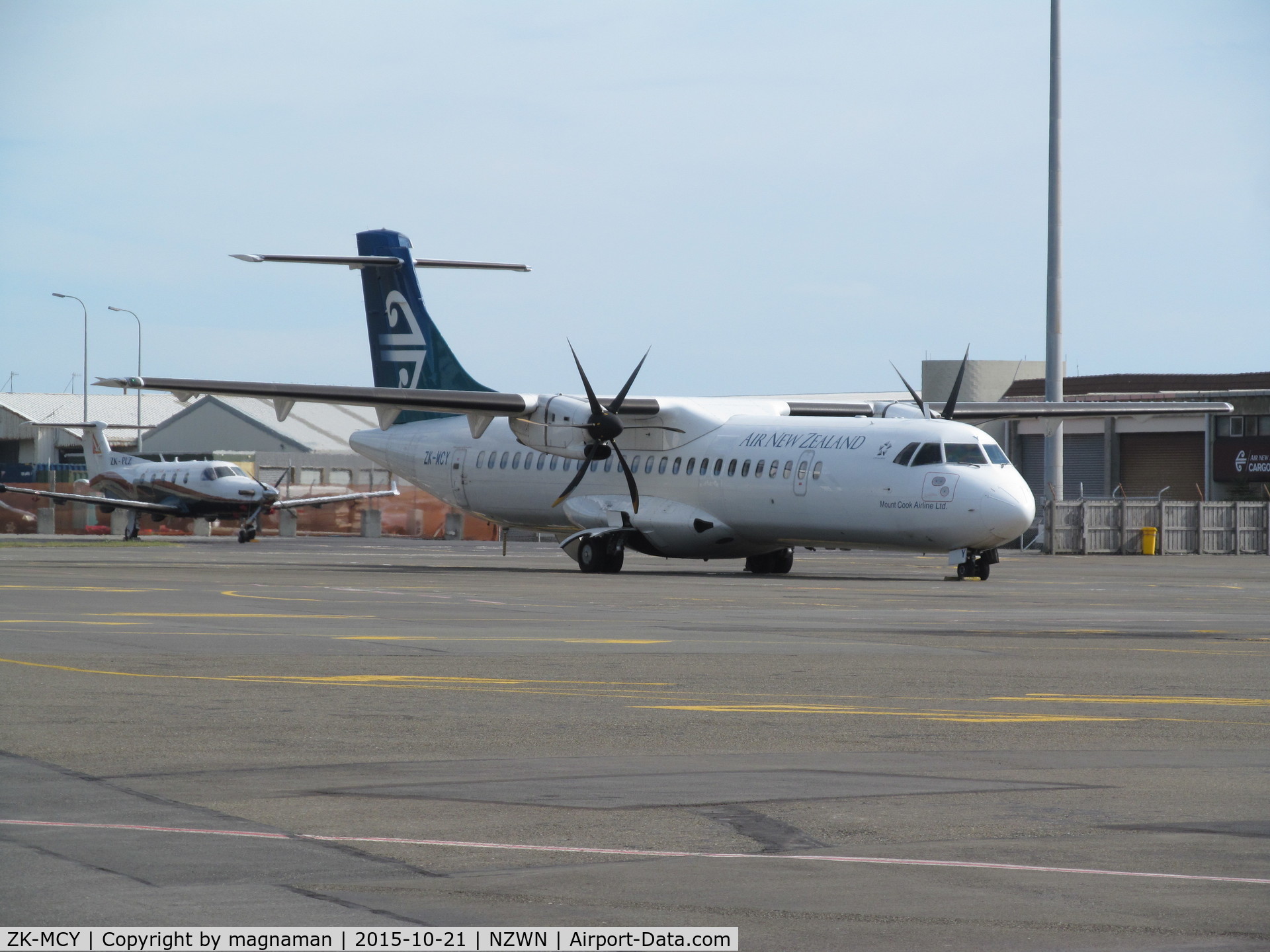 ZK-MCY, 2003 ATR 72-212A C/N 703, on prop apron at middle earth