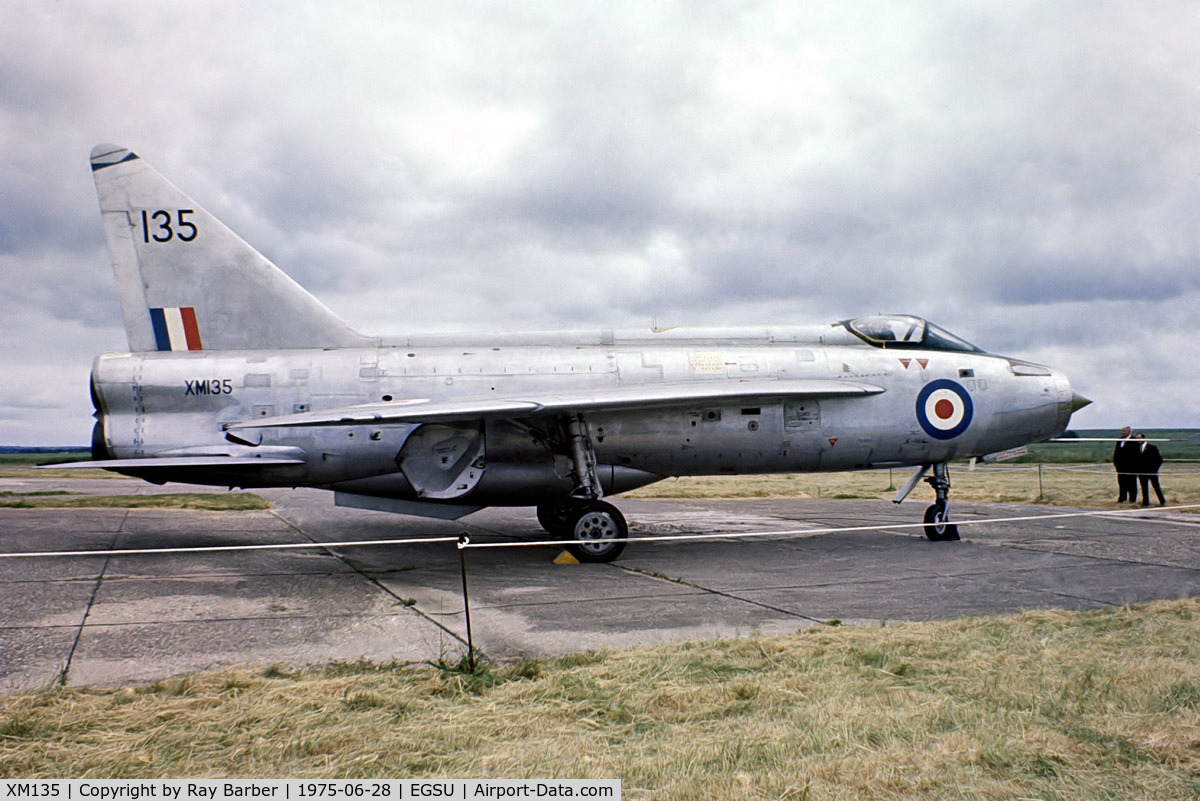 XM135, 1959 English Electric Lightning F.1 C/N 95031, English Electric Lightning F.1 [95031] (Ex Royal Air Force) Duxford~G 28/06/1975. From a slide.