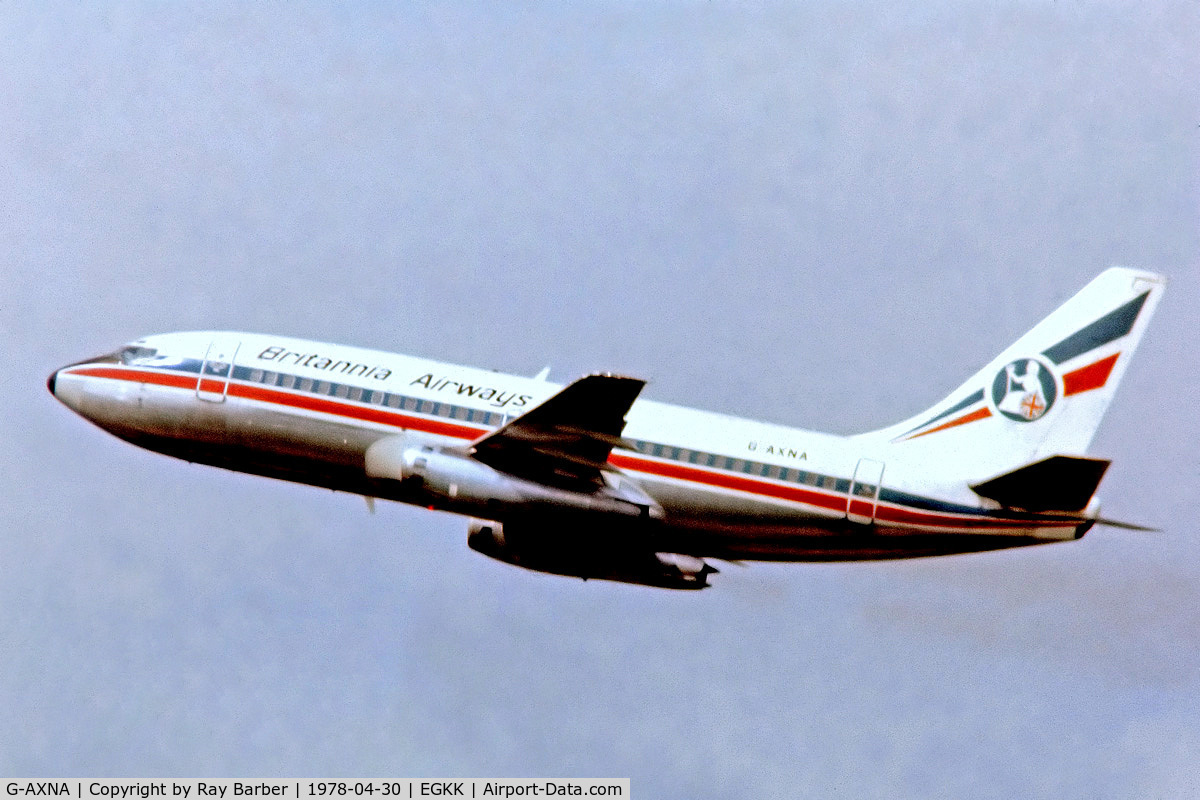 G-AXNA, 1970 Boeing 737-204C C/N 20282, Boeing  737-204 [20282] (Britannia Airways) Gatwick~G 30/04/1978. From a slide.