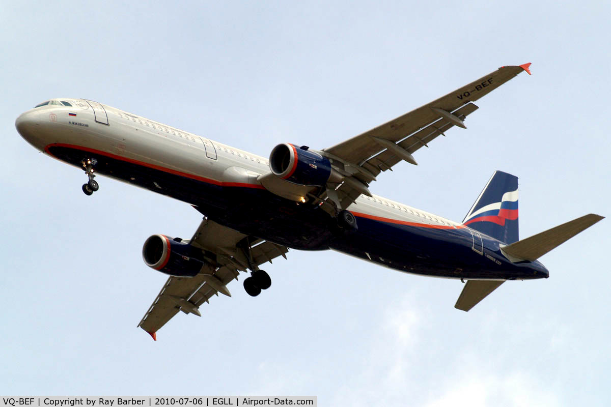 VQ-BEF, 2009 Airbus A321-211 C/N 4103, Airbus A321-211 [4103] (Aeroflot Russian Airlines) Home~G 06/07/2010. On approach 27L.