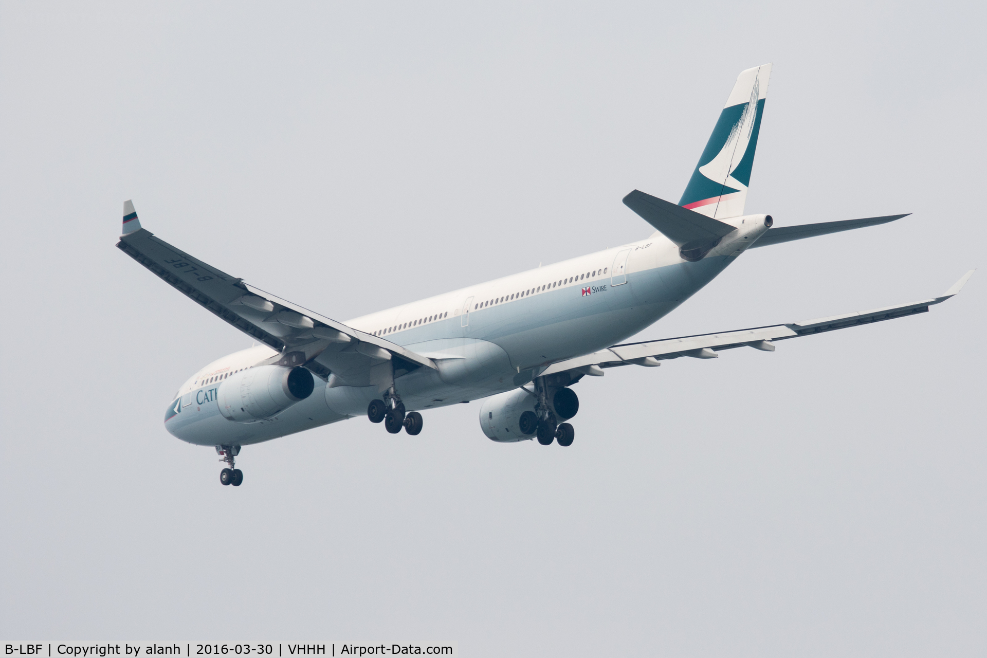 B-LBF, 2014 Airbus A330-343 C/N 1545, On finals for Hong Kong, inbound from Bangkok