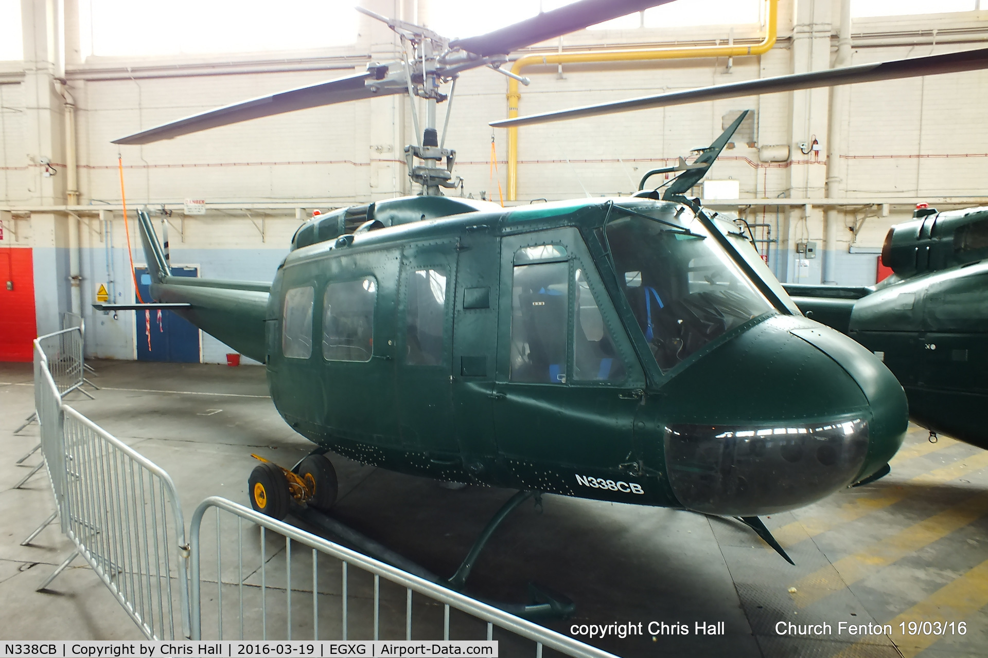 N338CB, Bell UH-1H Iroquois C/N 5812, hangared at Church Fenton