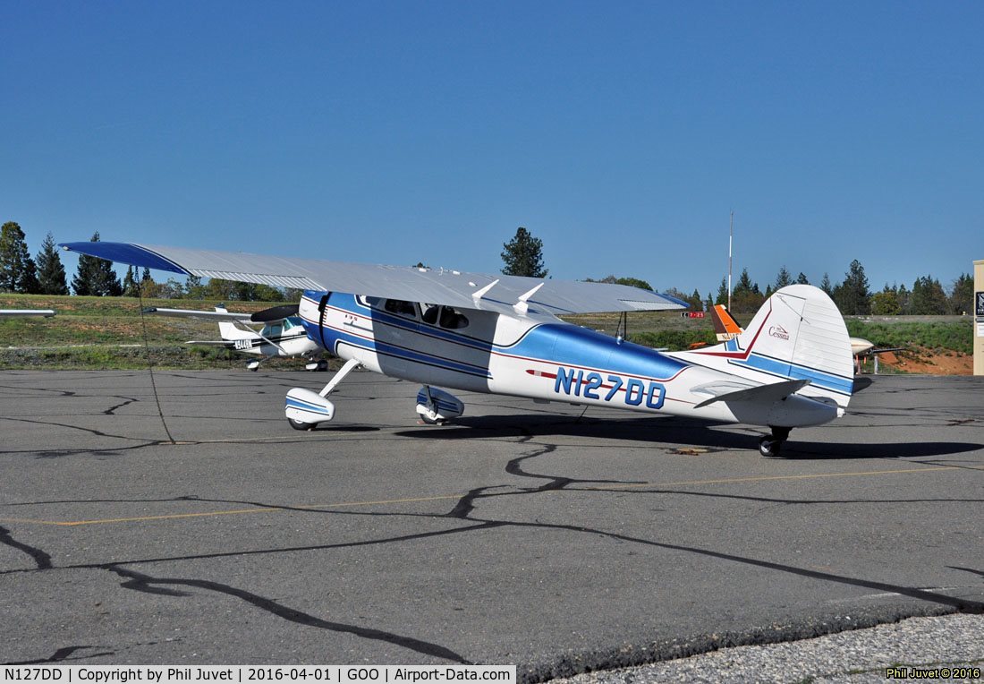 N127DD, 1947 Cessna 195 C/N 7040, Parked at Nevada County Airport. Most likely for maintenace.