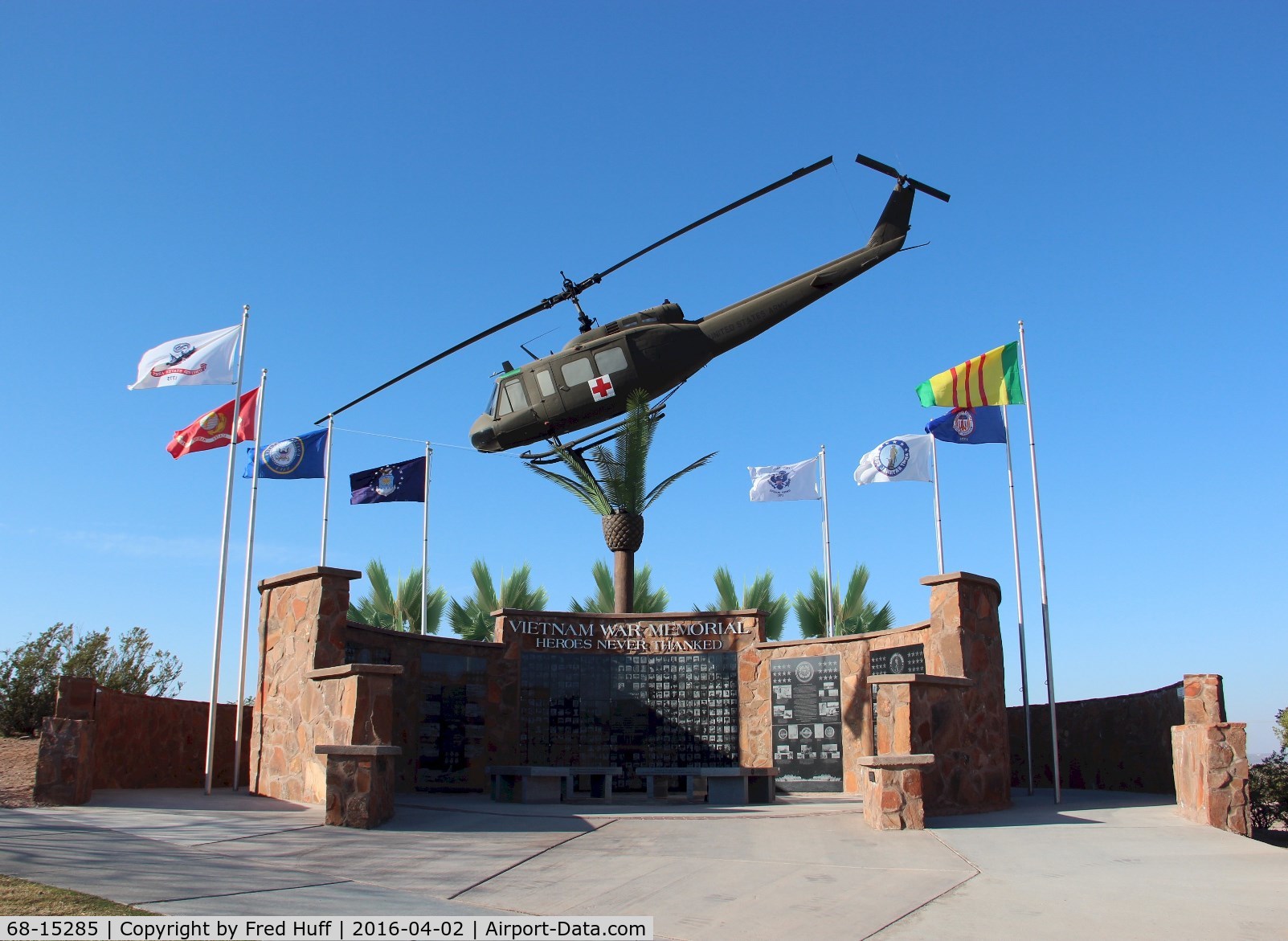 68-15285, 1968 Bell UH-1H Iroquois C/N 10215, Vietnam War Memorial acquired 68-15285 from War Eagles Museum in Santa Teresa, NM. Currently on permanent display at the Vietnam War Memorial in Las Cruces, NM.