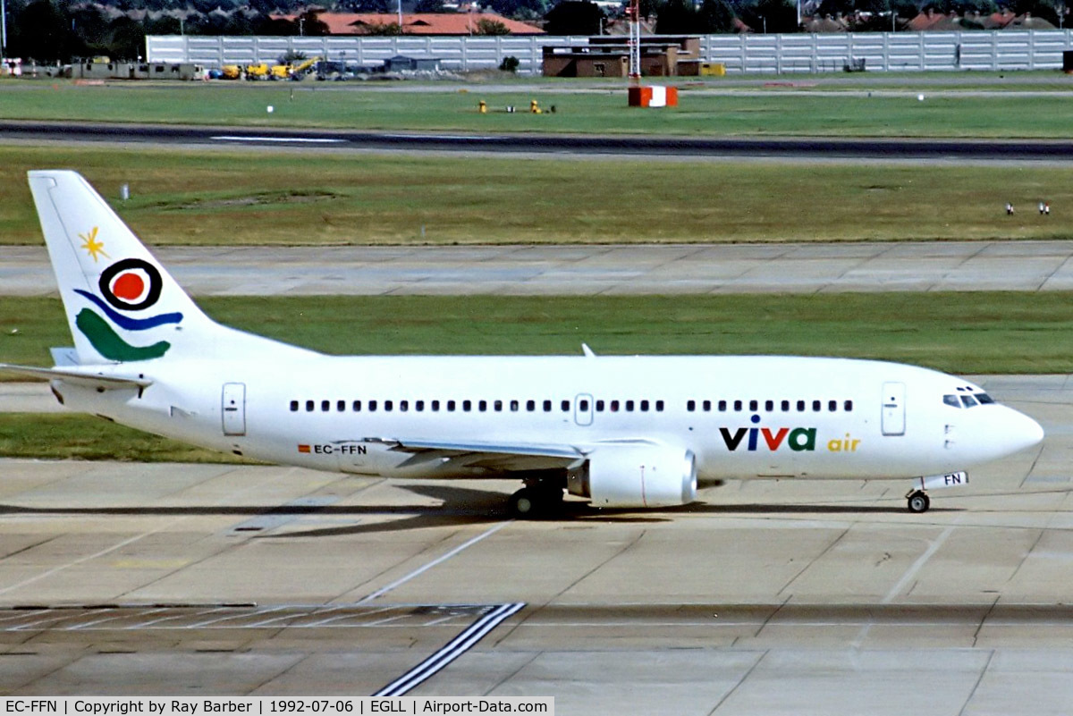 EC-FFN, 1991 Boeing 737-36E(QC) C/N 25159, Boeing 737-36E [25159] (Viva Air) Heathrow~G 06/07/1992