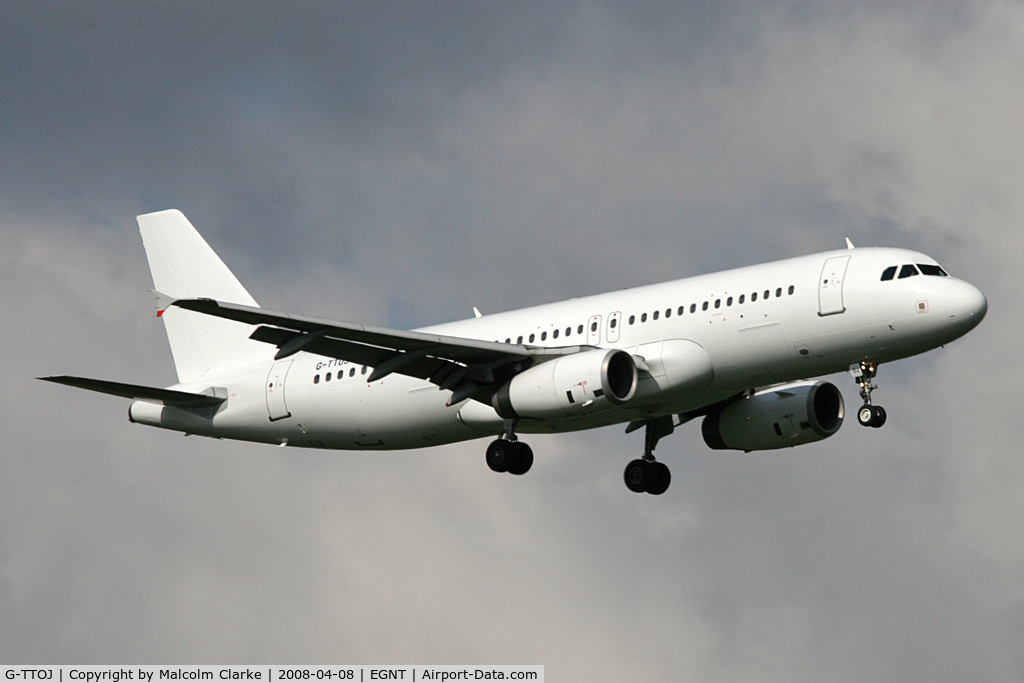 G-TTOJ, 2004 Airbus A320-232 C/N 2157, Airbus A320-232 on approach to Rwy 07 at Newcastle Airport, April 2008.