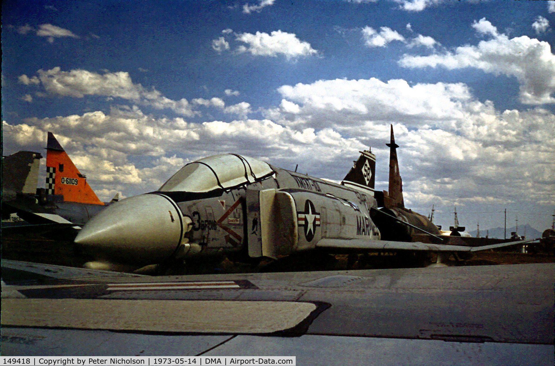 149418, McDonnell F-4B Phantom II C/N 135, F-4B Phantom of VMFAT-101 retired at MASDC in May 1973.