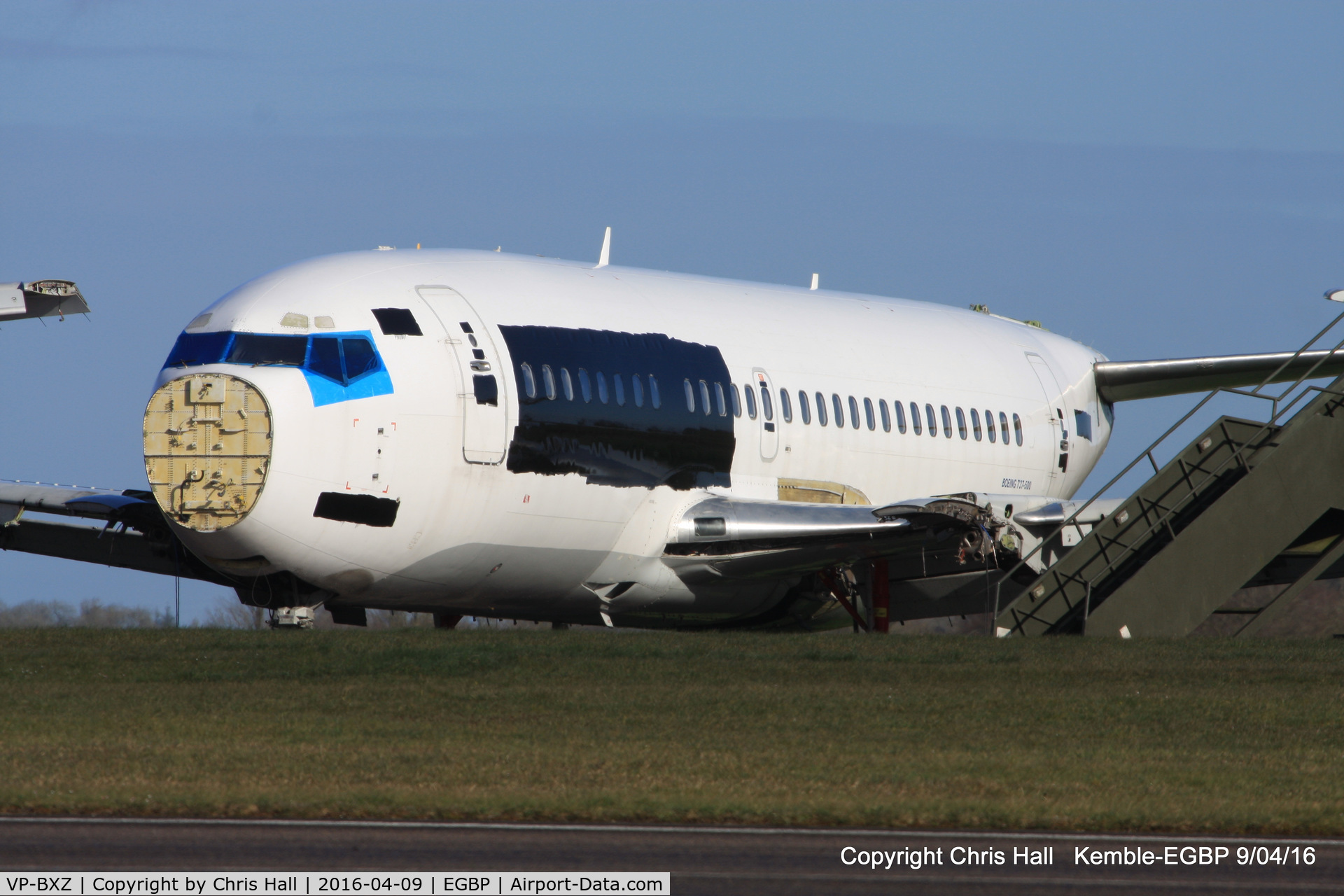 VP-BXZ, 1994 Boeing 737-524 C/N 27329, ex UTair Aviation, in scrapping area at Kemble