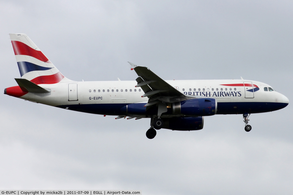 G-EUPC, 1999 Airbus A319-131 C/N 1118, Landing. Scrapped in august 2021.