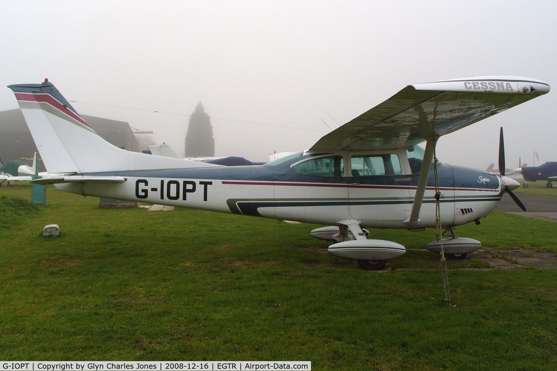 G-IOPT, 1973 Cessna 182P Skylane C/N 18261731, Taken on a quiet cold and foggy day. With thanks to Elstree control tower who granted me authority to take photographs on the aerodrome. Previously N21585, D-ECVM and N182EE. Owned by Indy Oscar Group.
