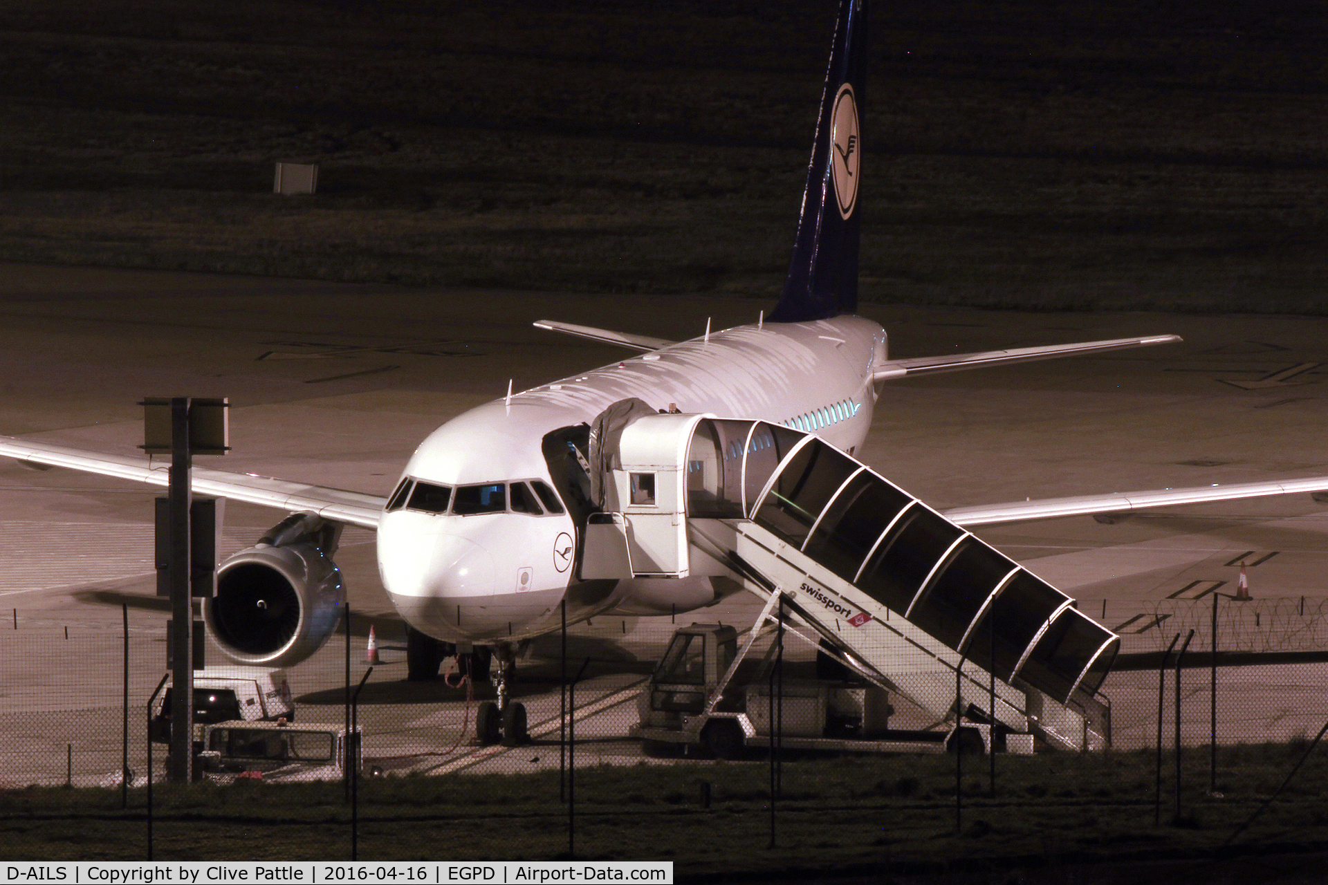 D-AILS, 1997 Airbus A319-114 C/N 729, Night shot at Aberdeen Airport EGPD