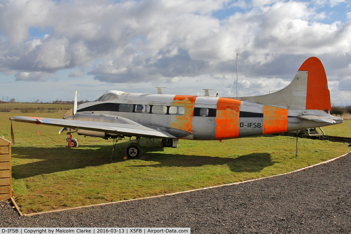 D-IFSB, De Havilland DH-104 Dove 2B C/N 04379, De Havilland DH-104 Dove 2B. The first airframe delivered to Fishburn Airfield for the soon to be established Fishburn Historic Aviation Centre. March 13th 2016.