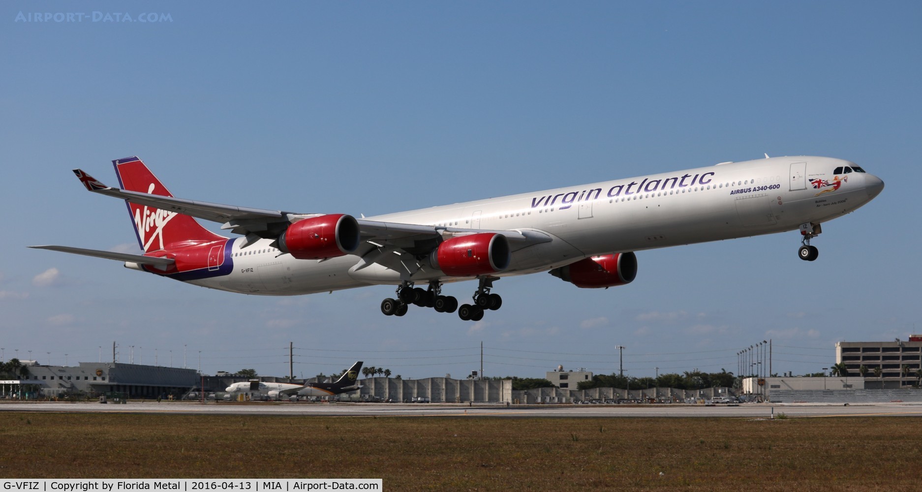 G-VFIZ, 2006 Airbus A340-642 C/N 764, Virgin Atlantic A340-600.  Apparently this aircraft is named after a 
