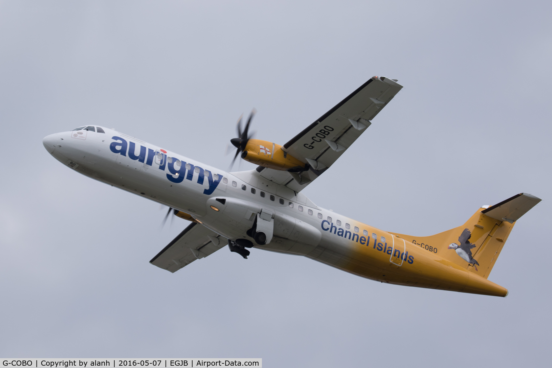 G-COBO, 2008 ATR 72-212A C/N 852, Departing home base Guernsey for Manchester