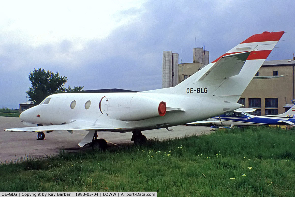 OE-GLG, 1977 Dassault Falcon 10 C/N 96, Dassault Falcon 10 [96] Vienna-Schwechat~OE 04/05/1983. From a slide.