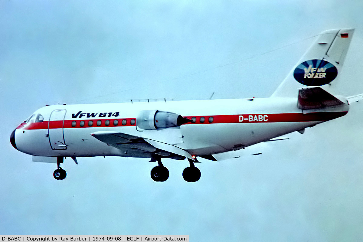 D-BABC, 1972 VFW-Fokker VFW-614 C/N G03, VFW-Fokker VFW-614 [MG.03] (VFW-Fokker) Farnborough~G 08/09/1974. From a slide.