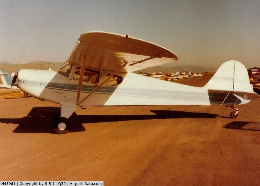 N43961, 1946 Taylorcraft BC12-D C/N 7620, 961 at the old Fremont airport in Calif. as I was getting it ready to sell, something I regret (selling it) to this very day! As it turned out,it was everything I ever wanted in an airplane.