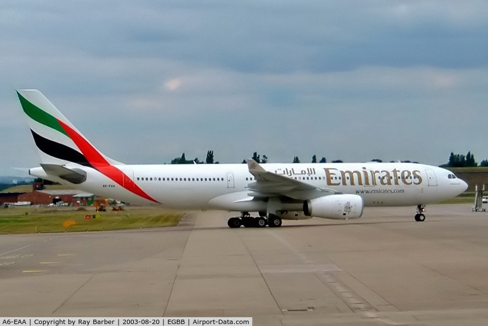 A6-EAA, 2000 Airbus A330-243 C/N 348, Airbus A330-243 [348] (Emirates Airlines) Birmingham Int'l~G 20/08/2003