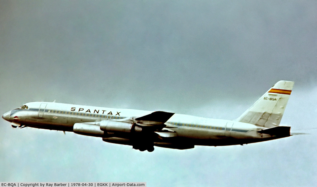 EC-BQA, 1963 Convair CV-990A Coronado C/N 30-10-36, Convair 990-30A-5 Coronado [30-10-36] (Spantax) Gatwick~G 30/04/1978. From a slide. Not the best of images.