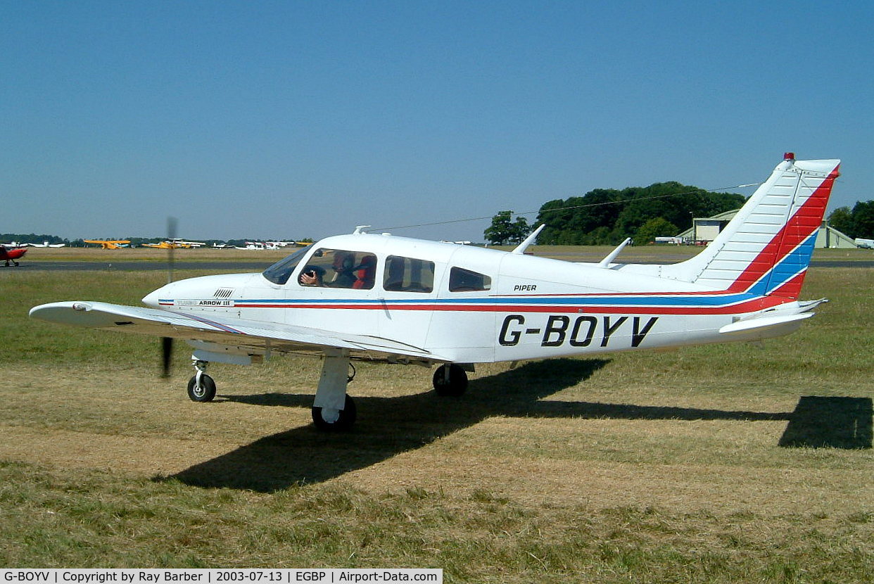 G-BOYV, 1977 Piper PA-28R-201T Turbo Cherokee Arrow III C/N 28R-7703014, Piper PA-28R-201T Turbo Cherokee Arrow III [28R-7703014] Kemble~G 13/07/2003