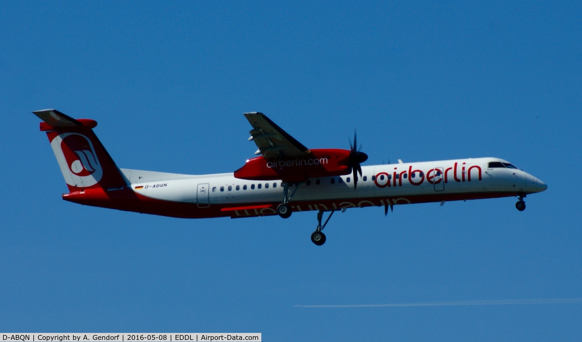 D-ABQN, 2006 De Havilland Canada DHC-8-402 Dash 8 C/N 4124, Luftfahrtgesellschaft Walter (Air Berlin cs.), is here on finals at Düsseldorf Int'l(EDDL)