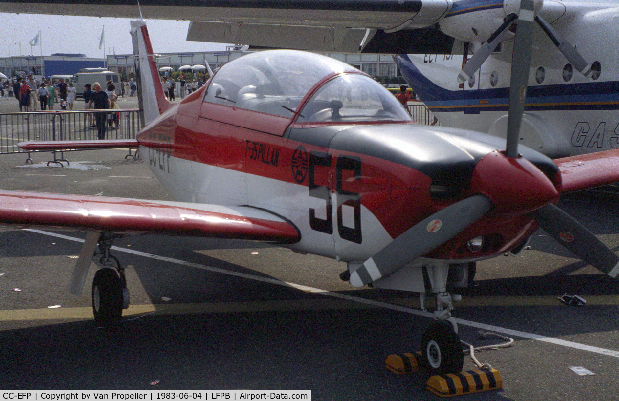 CC-EFP, 1982 Enaer T-35 Pillán C/N 001-82, ENAER T-35 Pillán at Le Bourget 1983. First pre-production aircraft