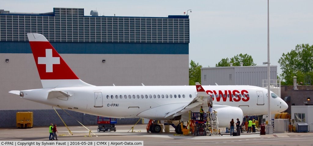 C-FPAI, 2016 Bombardier CSeries CS100 (BD-500-1A10) C/N 50010, The first CSeries aircraft that will be delivered to Swiss Global Air Lines later in June, is doing some fuel tests at the Bombardier Flight Test Center in Mirabel.