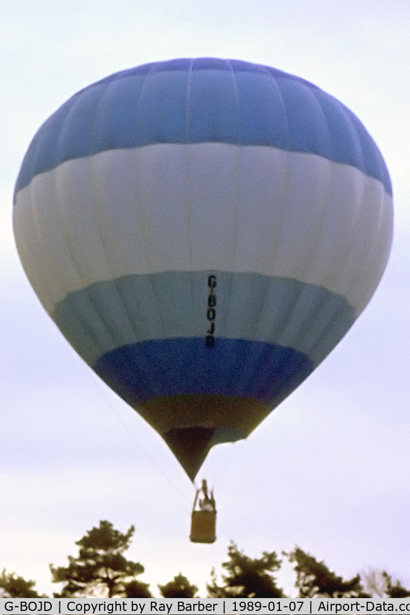 G-BOJD, 1988 Cameron Balloons N-77 C/N 1653, Cameron N-77 HAFB [1653] Marsh Benham~G 07/01/1989. From a slide.
